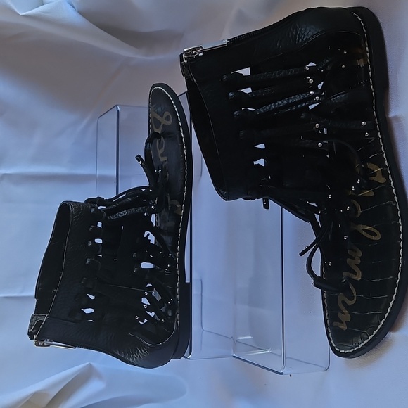 Sam Edelman Griffin Sandals BLack Boho Festival Thong Back Zip Leather Sz 8 - Picture 4 of 8